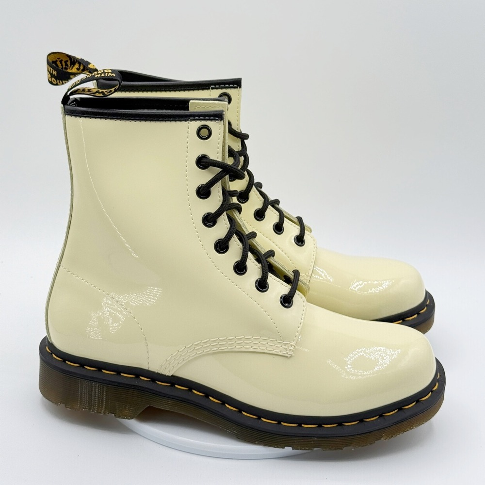Dr Martens 1460 8 Eye Boots Size 9 Womens Toile Cream Patent Leather NEW
